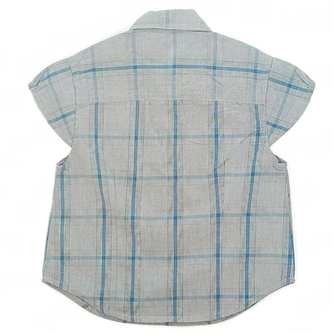 Girls Grey/Blue Checks Cotton Blouse