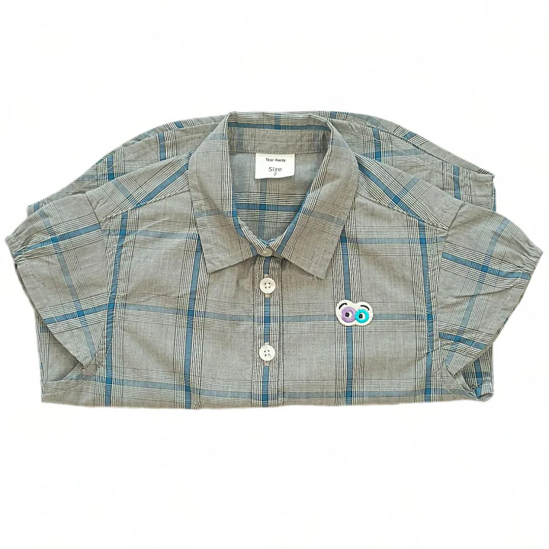 Girls Grey/Blue Checks Cotton Blouse