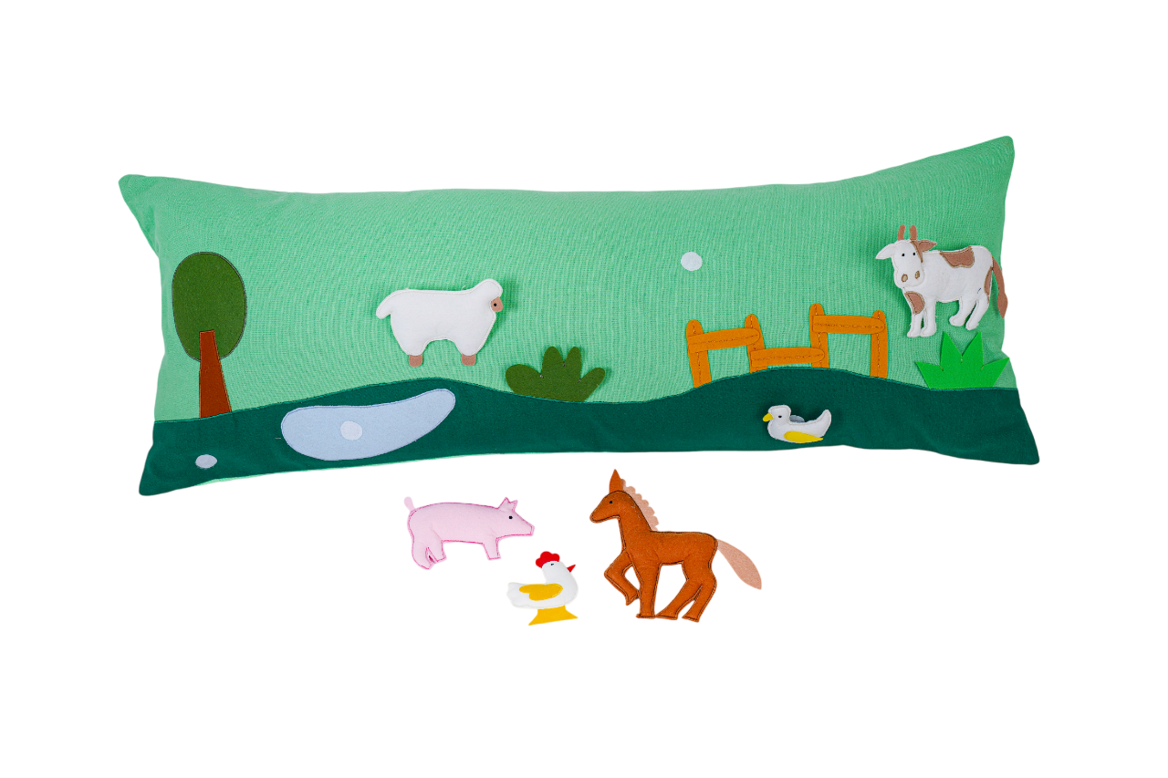 Farm Animal Green Long Cushion Cover With Pop-Ups