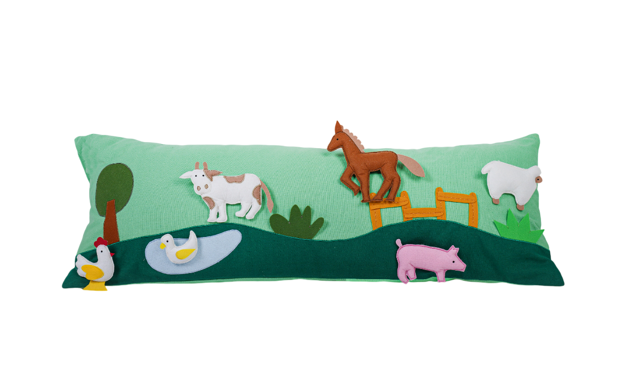 Farm Animal Green Long Cushion Cover With Pop-Ups