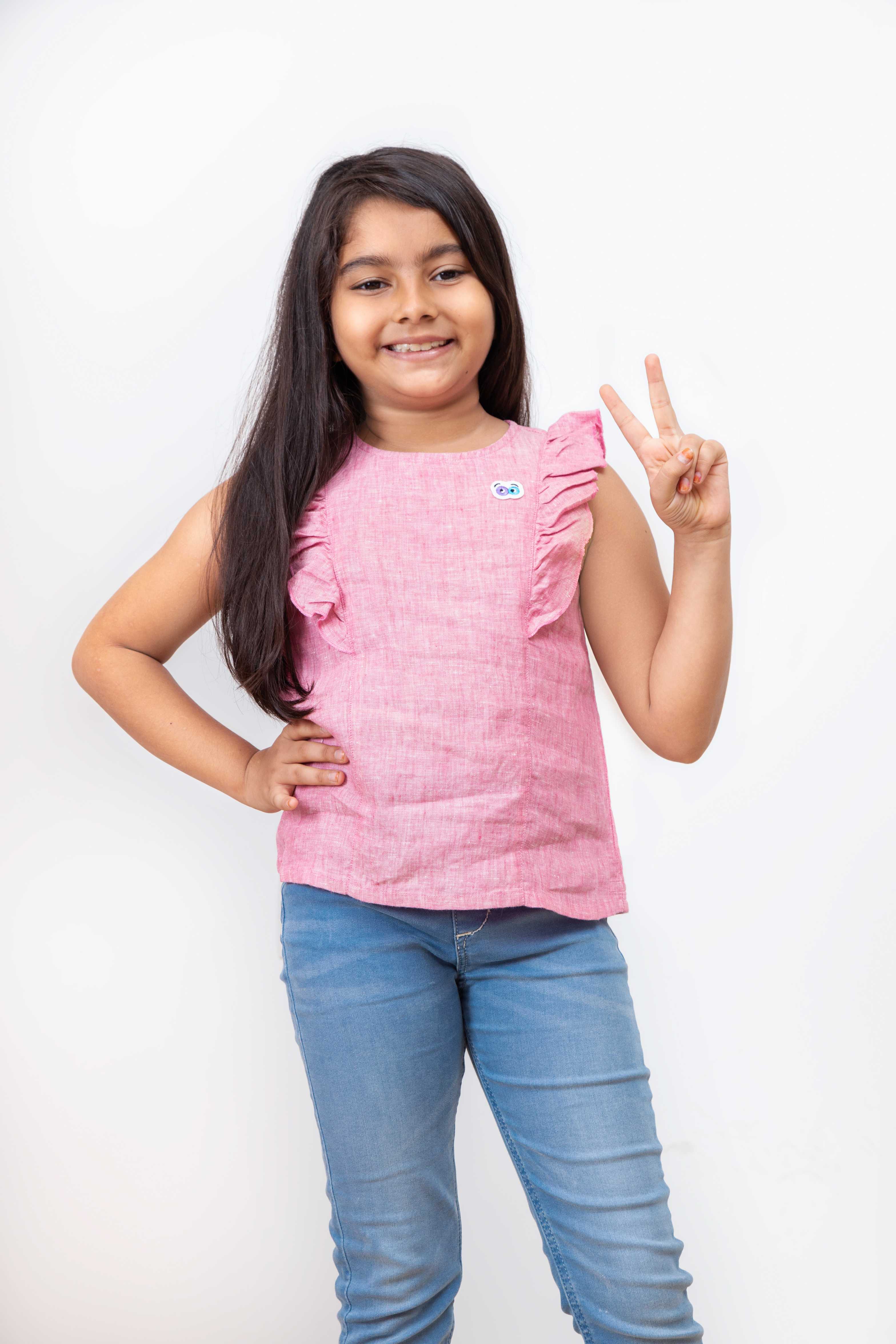 Girls Jujubes Pink Linen Top