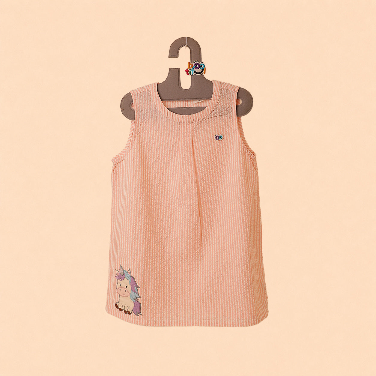Girls Marshmallow Pink Striped seersucker - UNICORN