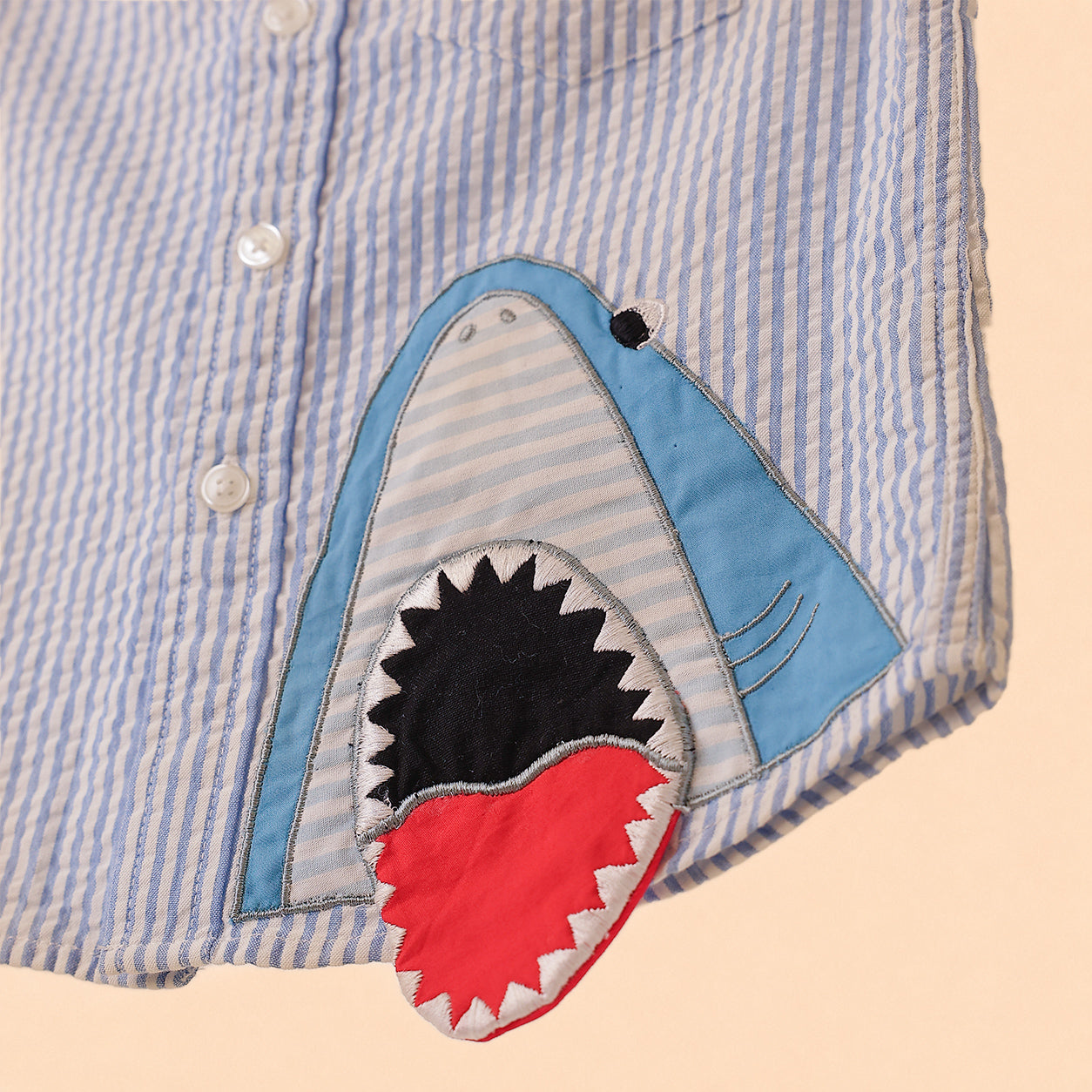 Boy's marshmallow blue striped seersucker- Shark