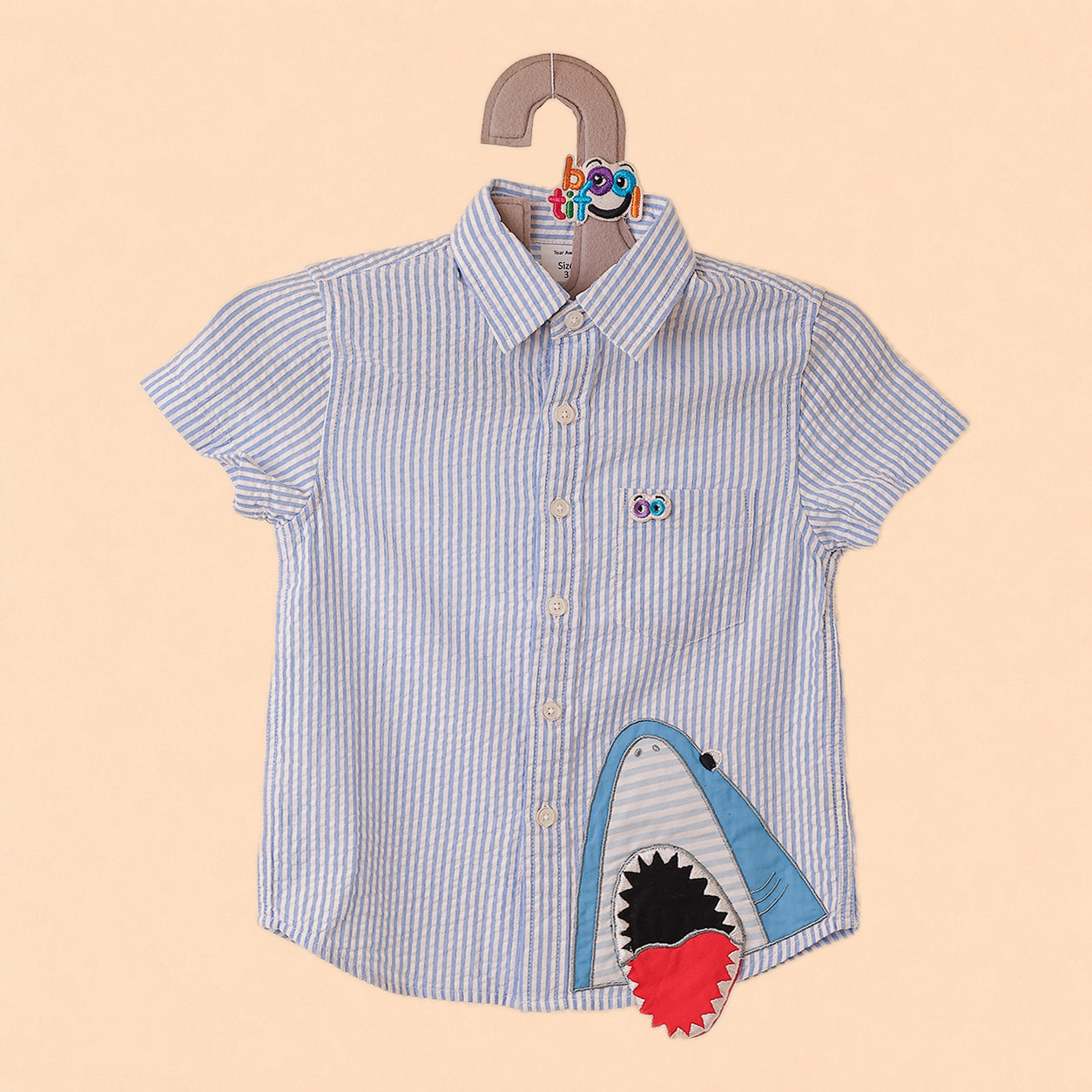 Boy's marshmallow blue striped seersucker- Shark