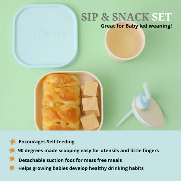 Sip And Snack Suction Bowl With Sippy Cup Feeding Set Vanilla And Aqua