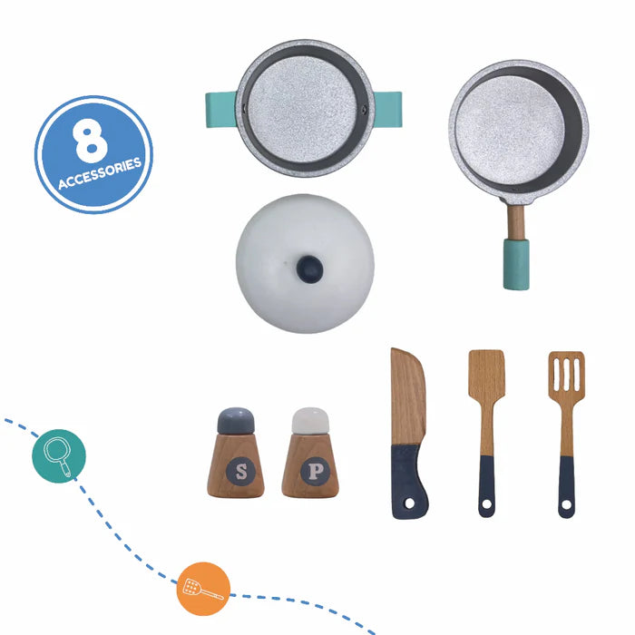 Open Ended Tiny Chef's First Wooden Kitchen (8 Accessories included)