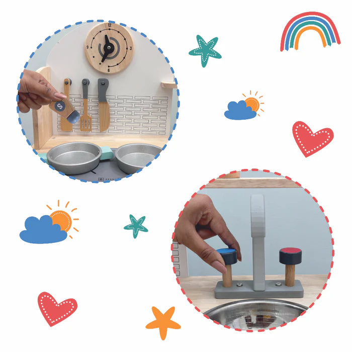 Open Ended Tiny Chef's First Wooden Kitchen (8 Accessories included)