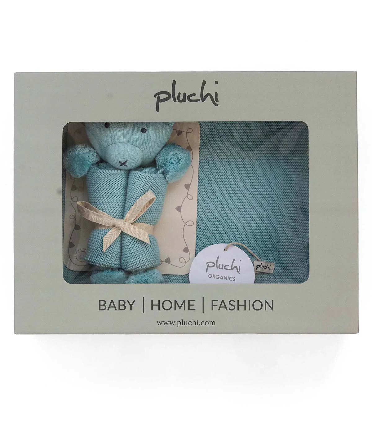 Teddy Bear- Baby Blue Cotton Knitted Gift Bundle  (Set of 2)