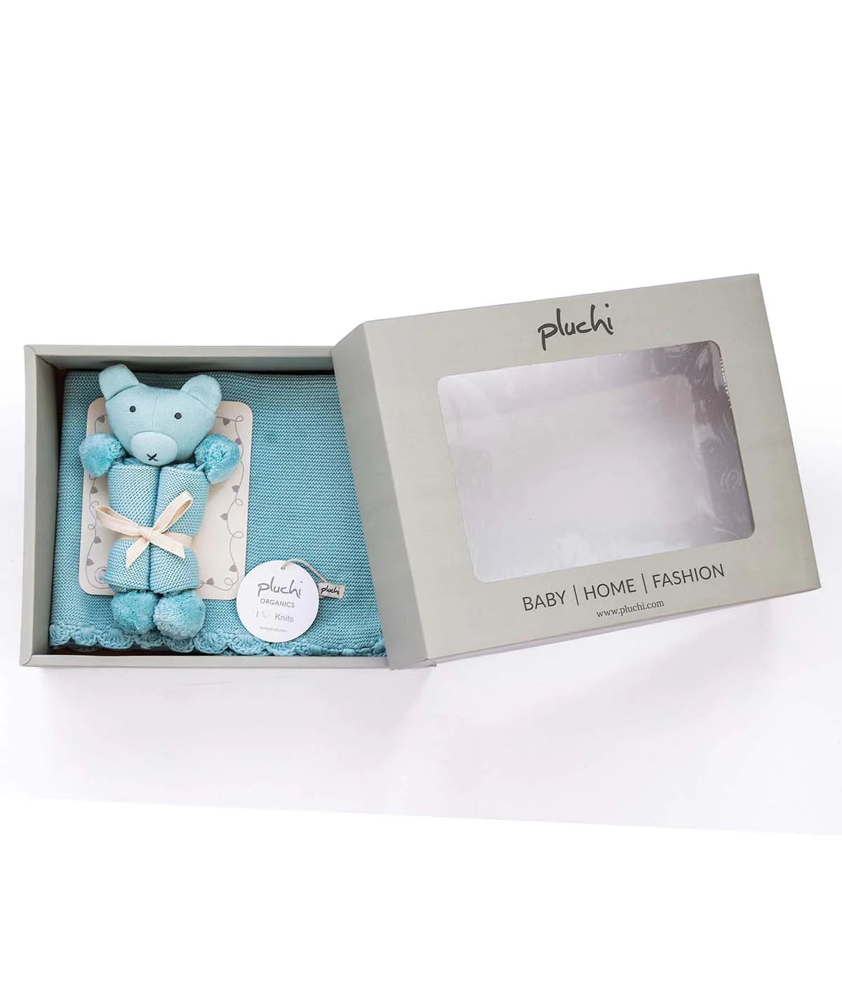 Teddy Bear- Baby Blue Cotton Knitted Gift Bundle  (Set of 2)