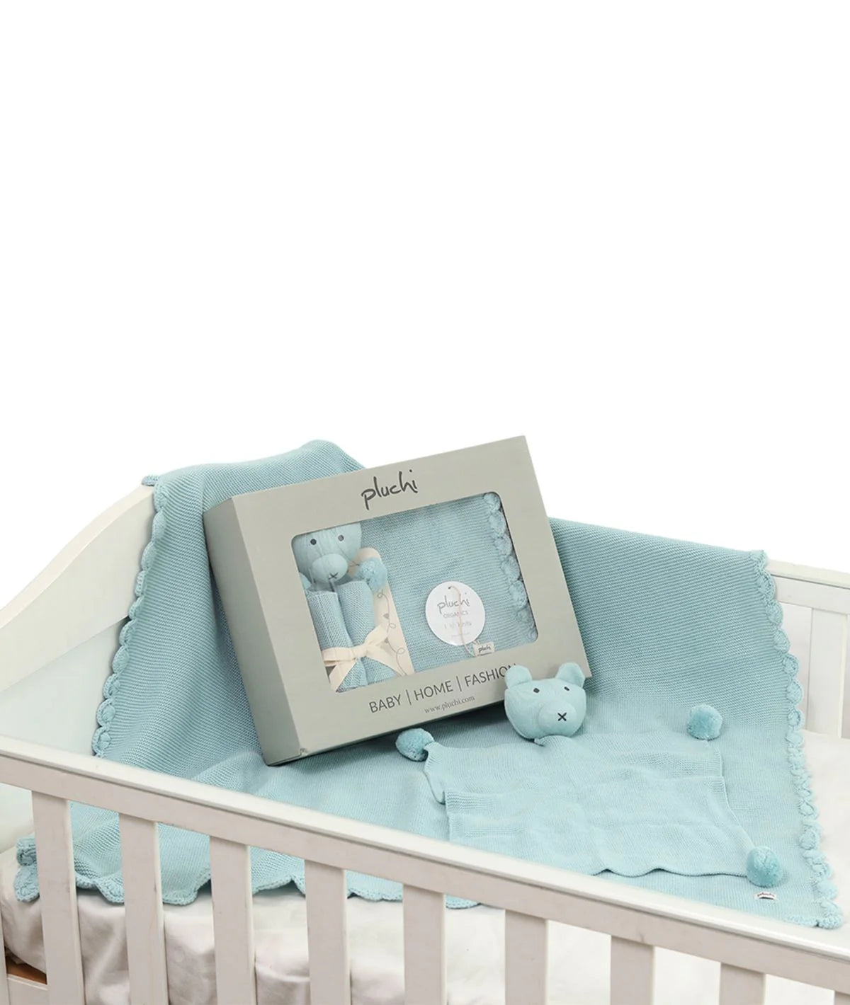 Teddy Bear- Baby Blue Cotton Knitted Gift Bundle  (Set of 2)
