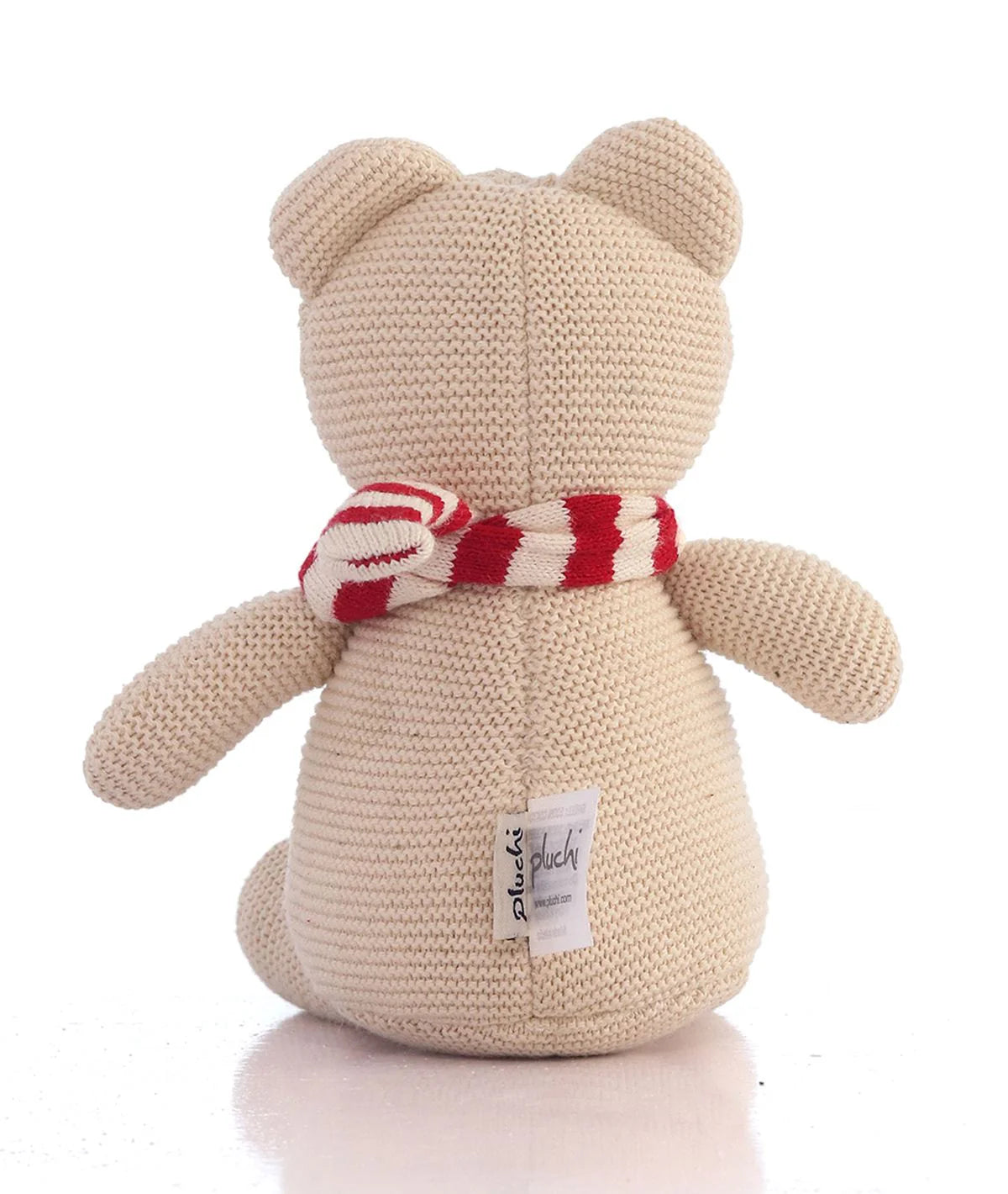 Mumma Bear Cotton Knitted Stuffed Soft Toy (Natural & Red)