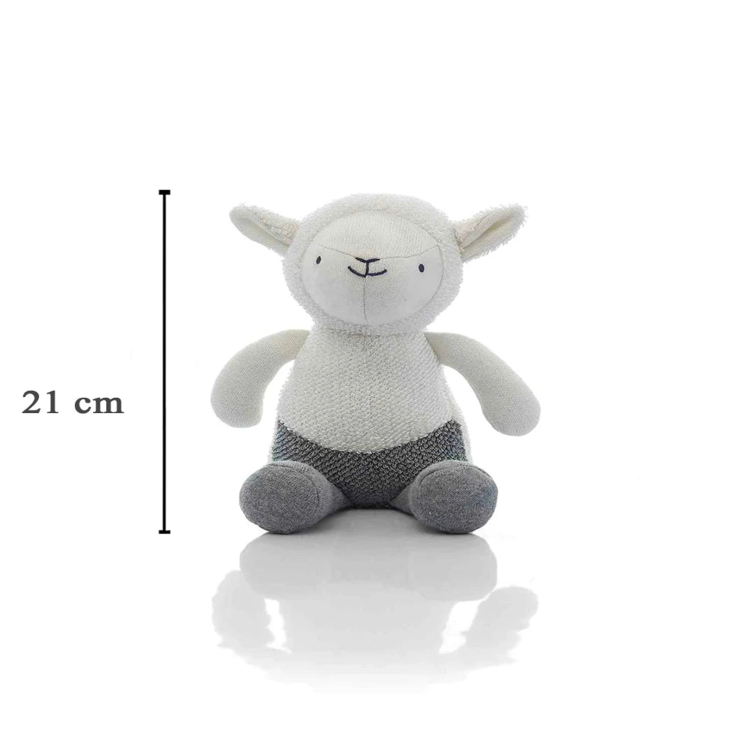 Lazy Lamb- Cotton Knitted Stuffed Soft Toy (Natural & Light Grey Melange)