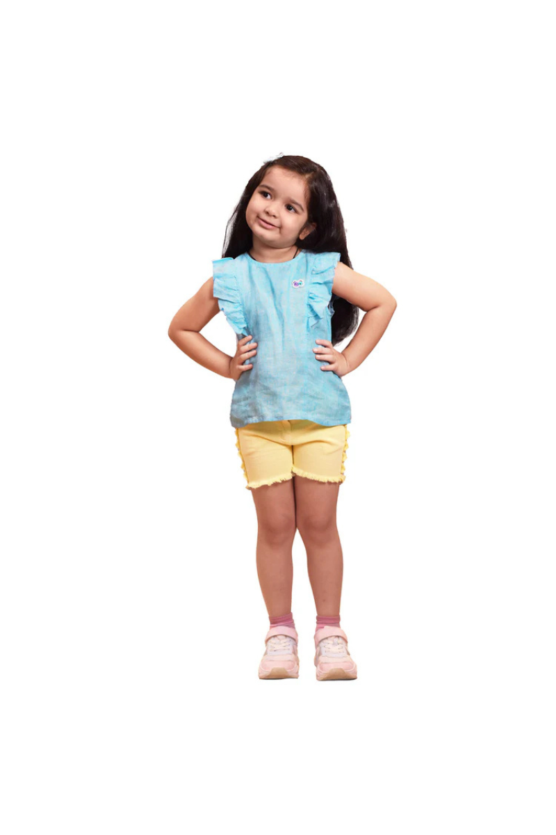 Girls Jujubes Blue Linen Top