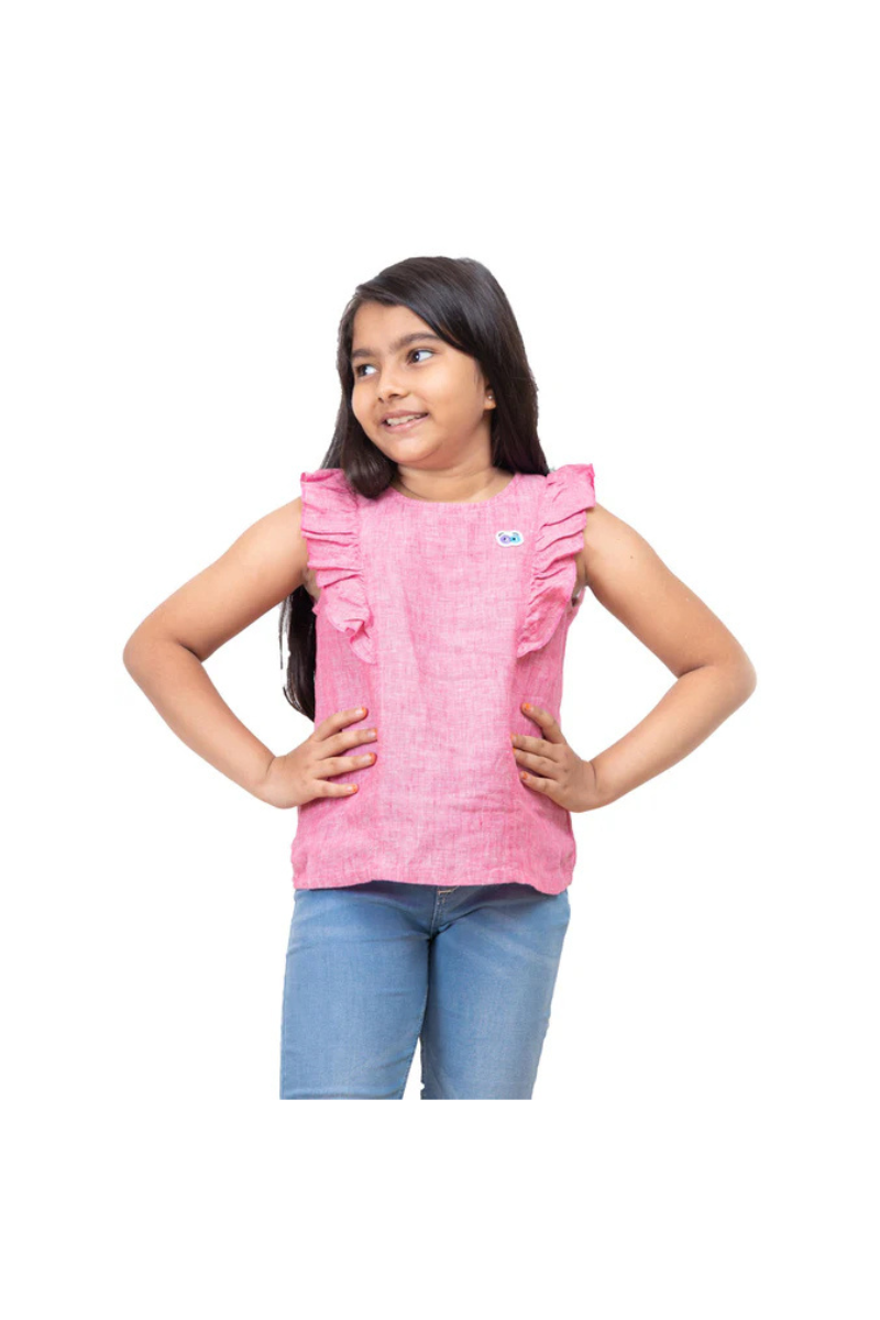 Girls Jujubes Pink Linen Top