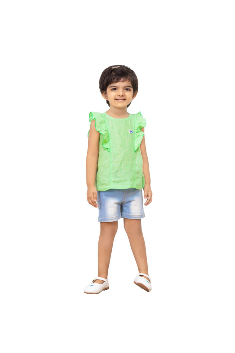 Girls Jujubes Green Linen Top