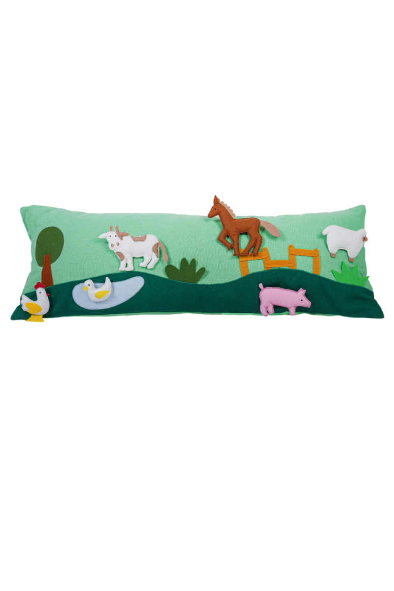 Farm Animal Green Long Cushion Cover With Pop-Ups