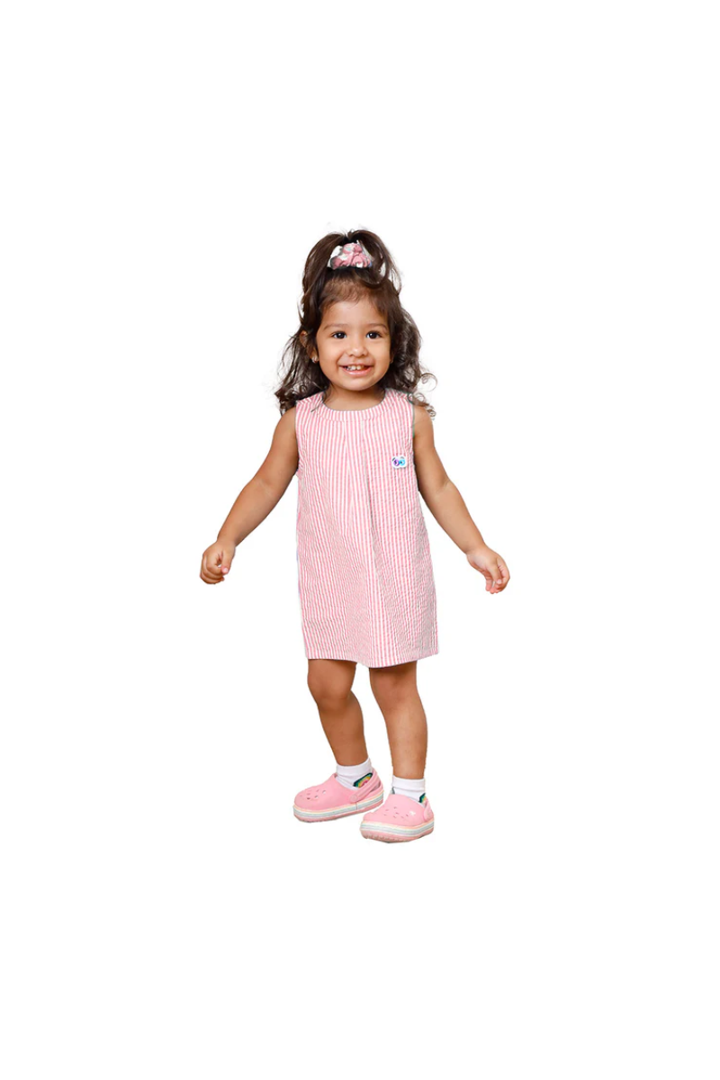 Girls Pastel Pink Seersucker Dress