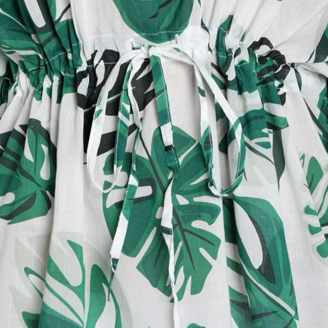 Big Leaf Print Pure-Cotton Cover-Up