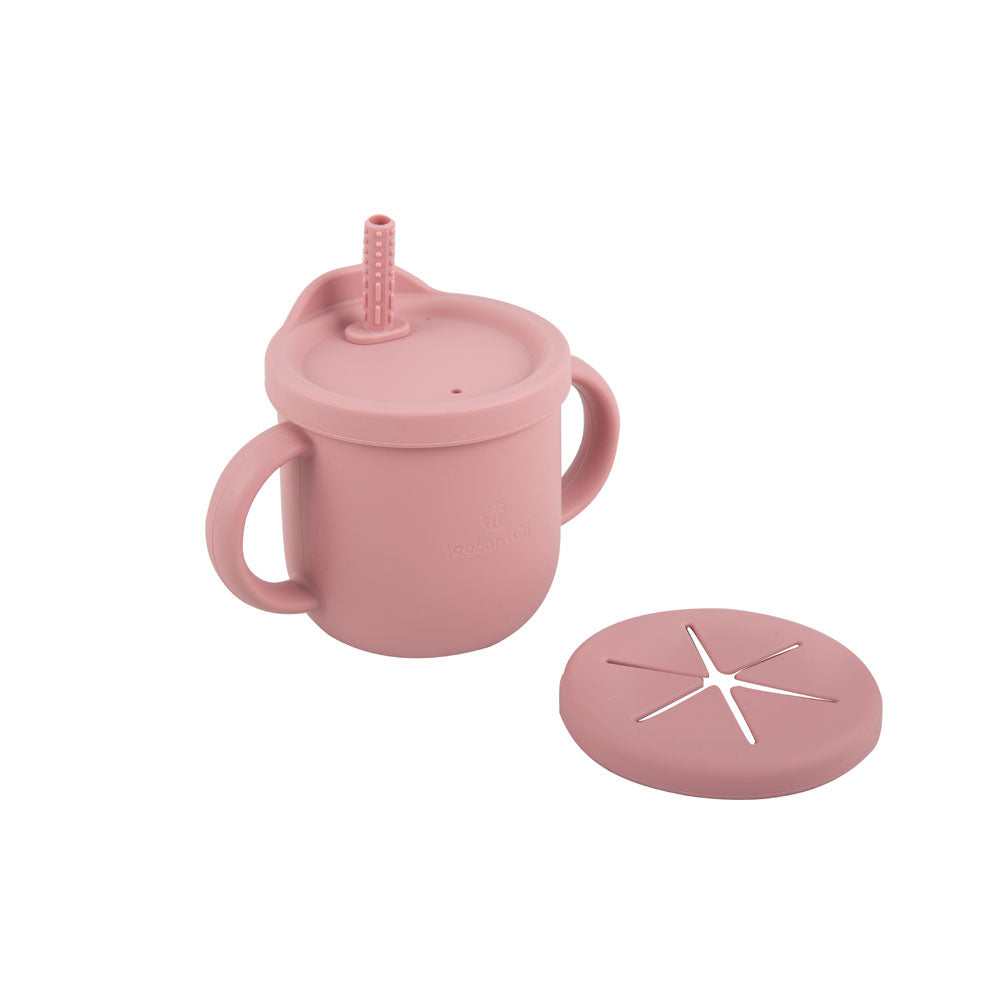 Silicone 2-In-1 Snack And Sippy Cup With Straw – Pink