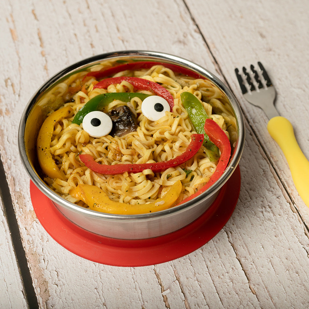 Stainless Steel Bowl with Silicone Suction - Red