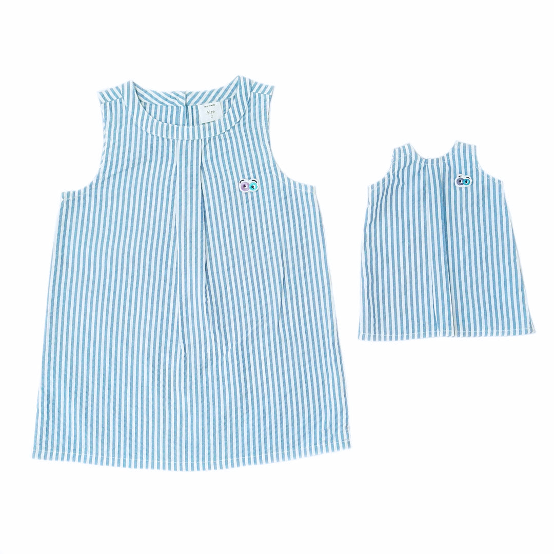 Doll's Blue Striped Seer Sucker Dress