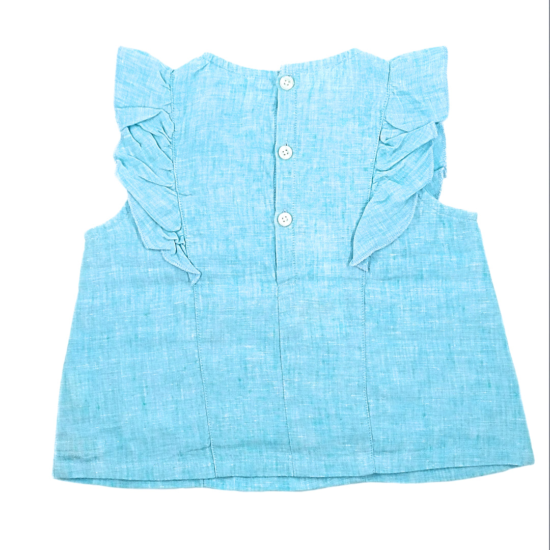 Girls Jujubes Blue Linen Top