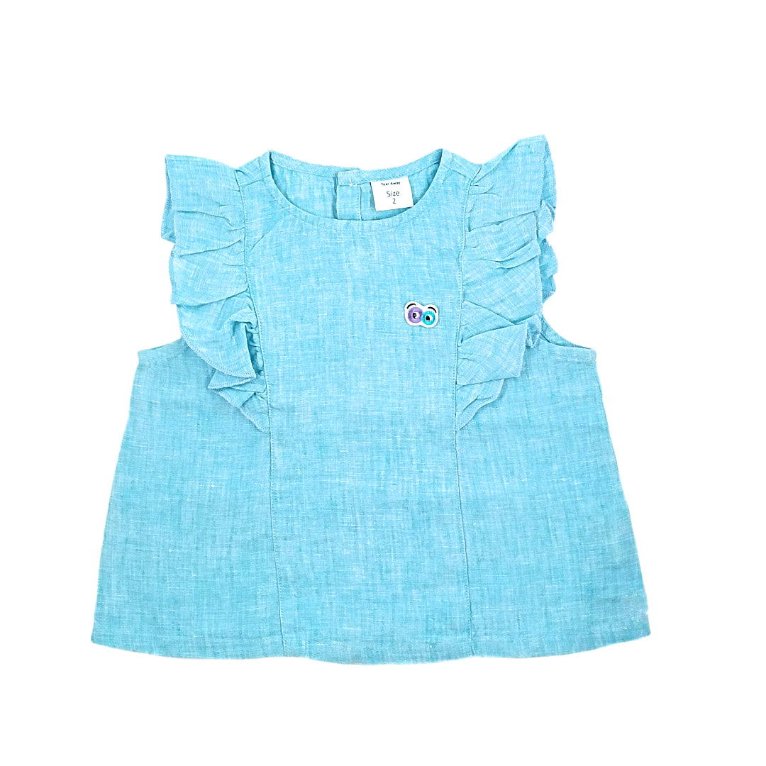 Girls Jujubes Blue Linen Top