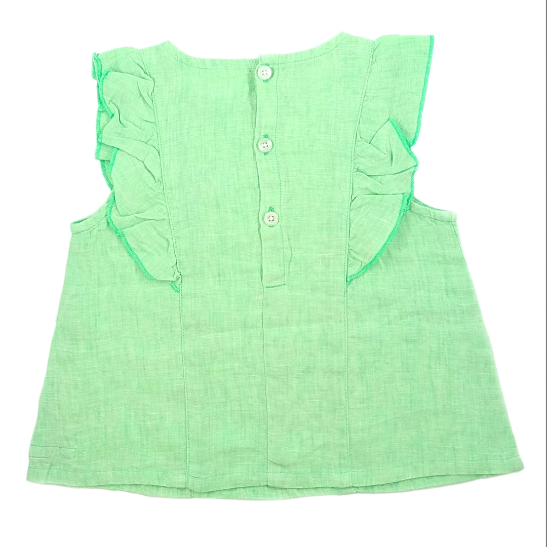 Girls Jujubes Green Linen Top