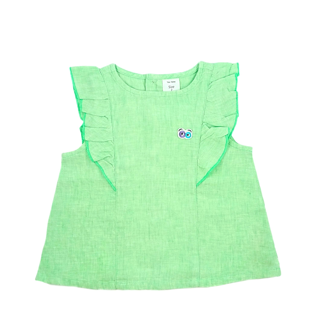 Girls Jujubes Green Linen Top