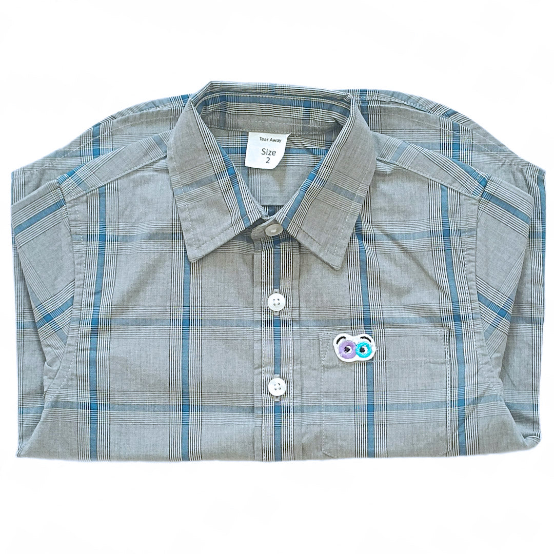 Boys Grey/Blue Checked Cotton Shirt