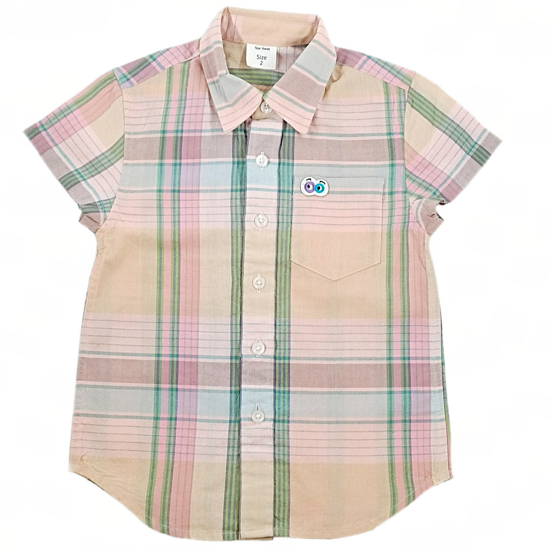 Boys Peach Madras Checks Cotton Shirt