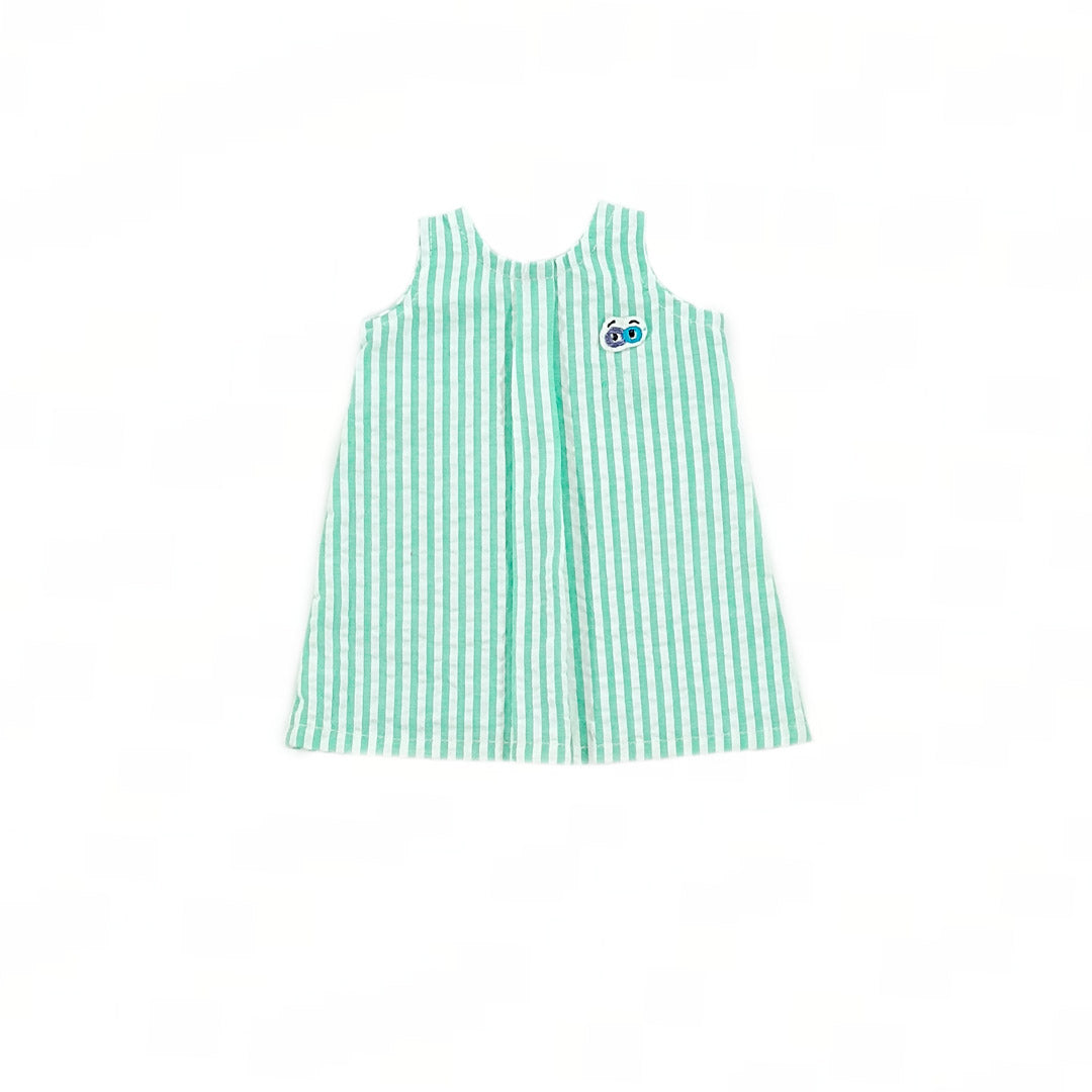 Doll's Green Striped Seer Sucker Dress