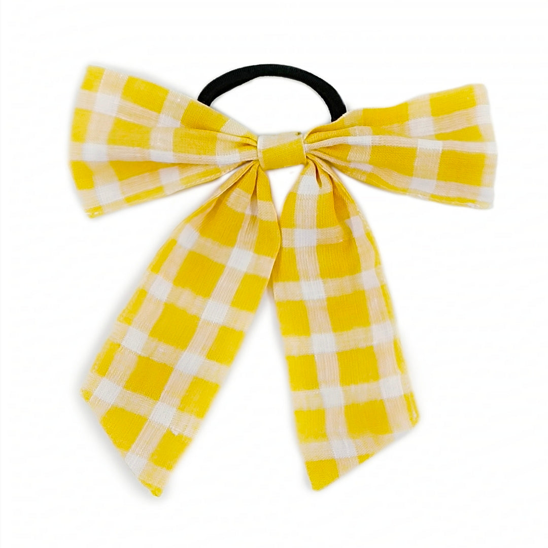 Checked Amber And White Bow Knot Hair Tie