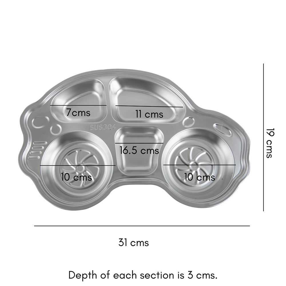 Stainless Steel 5 Section Car Lunch Plate For Kids