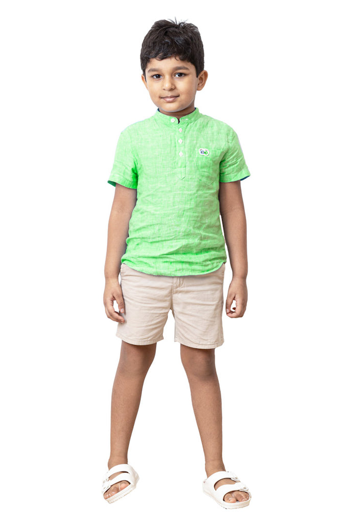 Buy Boys Jujubes Green Linen Shirt - Peekaboo Patterns