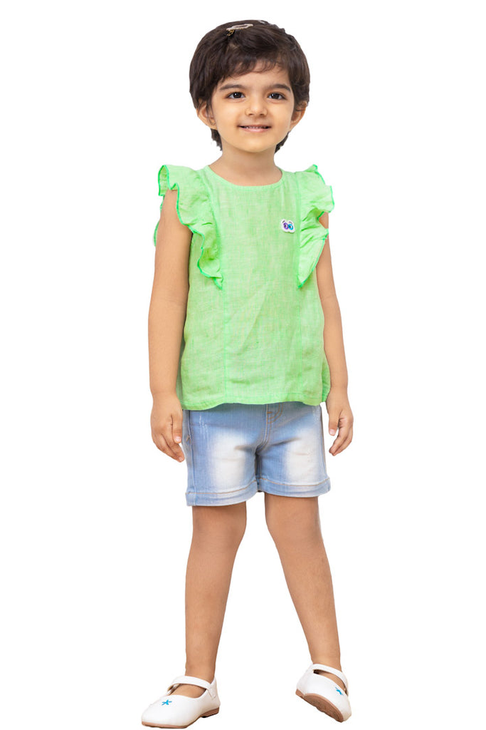 Buy Girls Jujubes Green Linen Top - Peekaboo Patterns